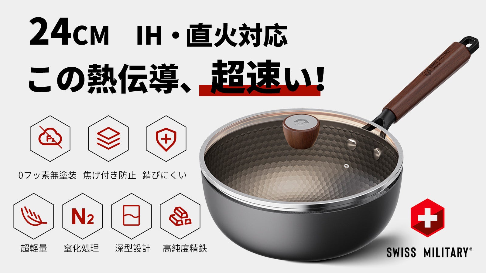 第二弾!SWISS MILITARY純鉄製中華鍋|超速熱伝導・軽量・焦げ付き防止