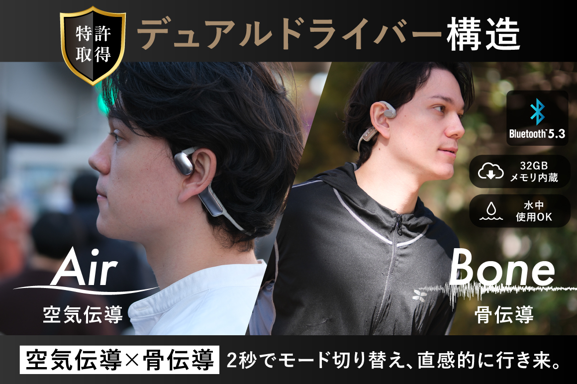 【聴こえ方を、選ぶ時代へ。】世界初独自機能ピッチモード搭載 | 骨伝導×空気伝導を切り替える、新発想イヤホン「PiBo」新世代骨伝導&エアー伝導切替イヤフォン(PiBoピボ)